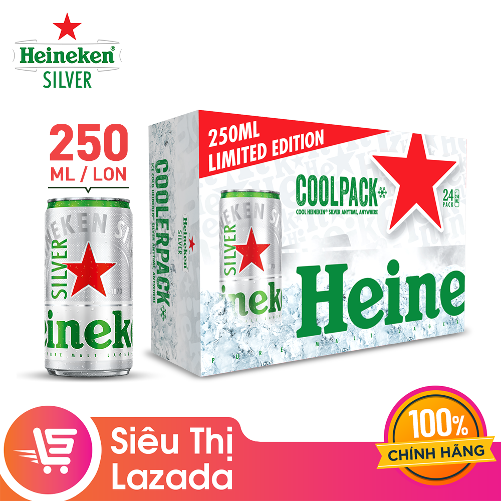 Thùng 24 lon bia Heineken Silver Coolpack 250ml/lon