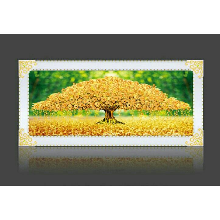Tranh đính đá cây tiền vàng kt:150×65cm