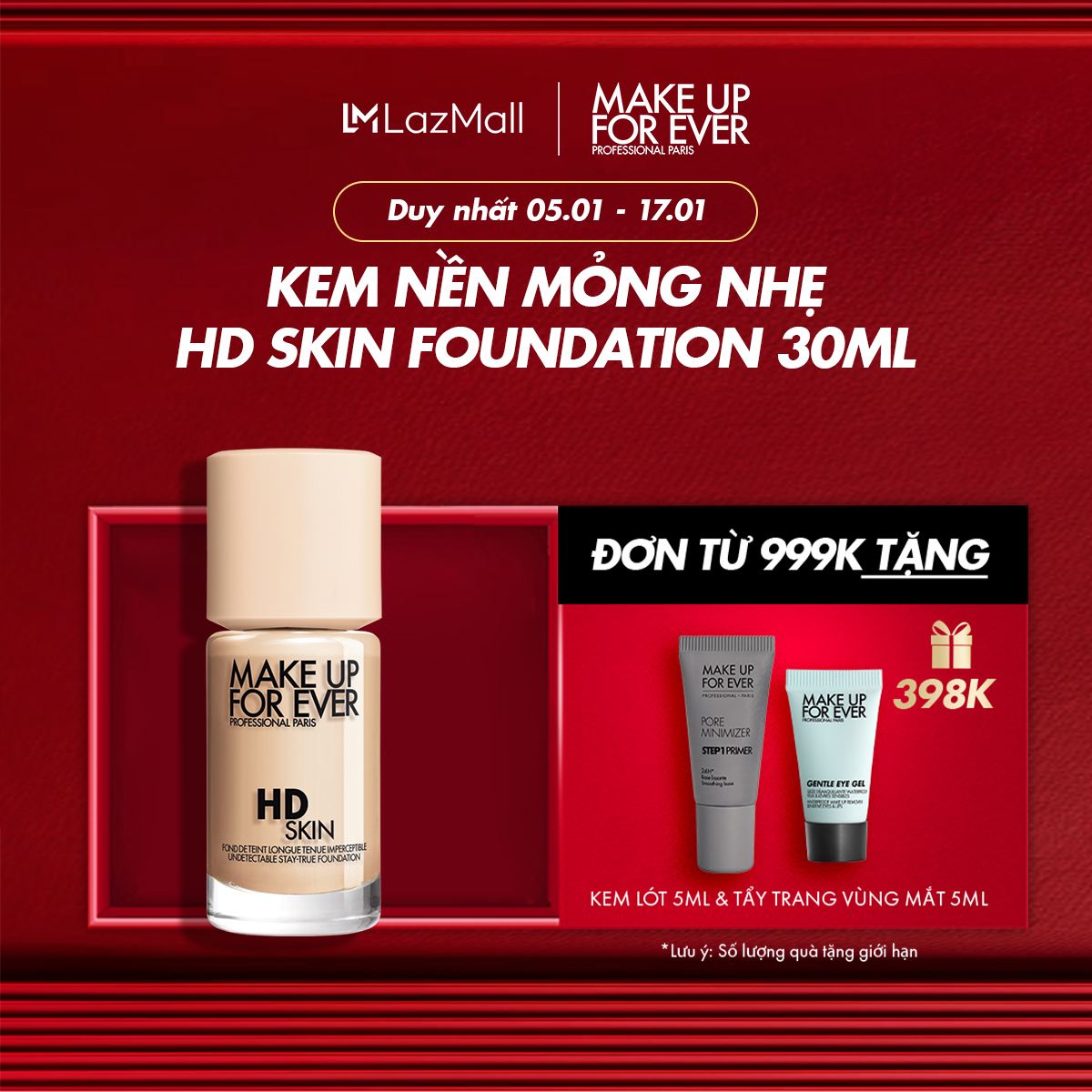 Kem nền mỏng mịn tệp da Make Up For Ever HD Skin Foundation 30ml - Nhập khẩu độc quyền từ Pháp