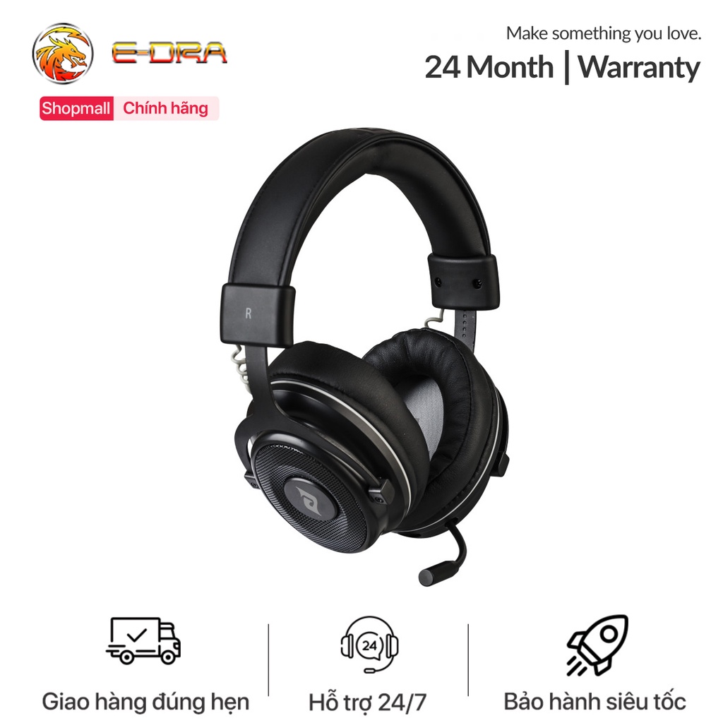 Tai nghe gaming không dây chụp tai e-dra eh493w noob black wireless 2.4 ghz - bass 50mm cực chất - kết nối wireless 2.4 ghz