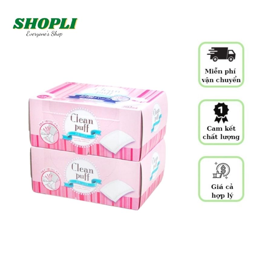 Set 2 hộp - bông tẩy trang clean puff cao cấp số 1 nhật bản hộp 80 miếng shopli jp008 thành phần 100% cotton phù hợp với mọi loại da kể cả da nhạy cảm
