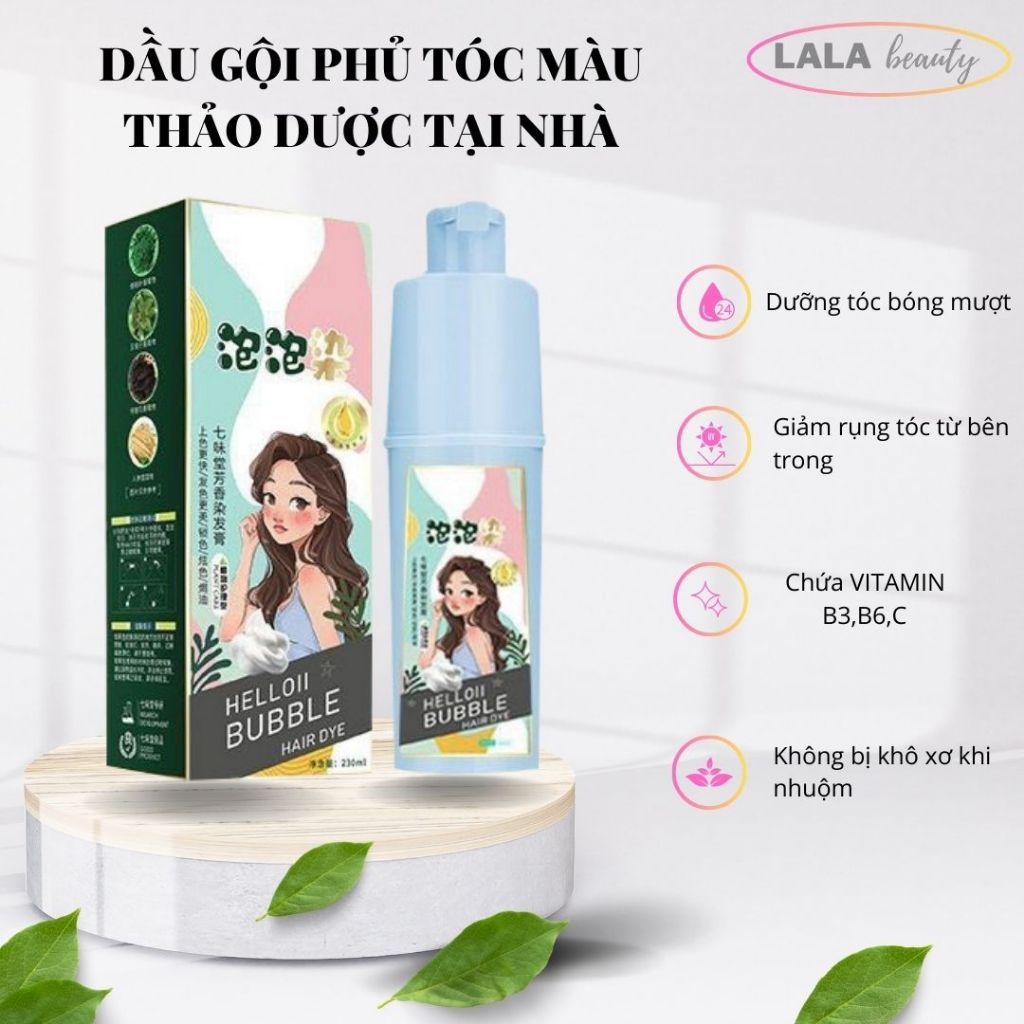 Dầu gội phủ màu tóc thảo dược Helloii Buble nâu hạt dẻ, Dầu gội nhuộm tóc phủ bạc thảo dược tại nhà
