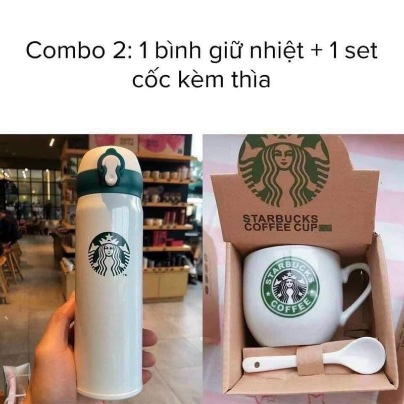 Combo sét 3 cốc sứ starbucks - sét 1 cốc sứ 1 bình giữ nhiệt starbucks siêu sịn sò