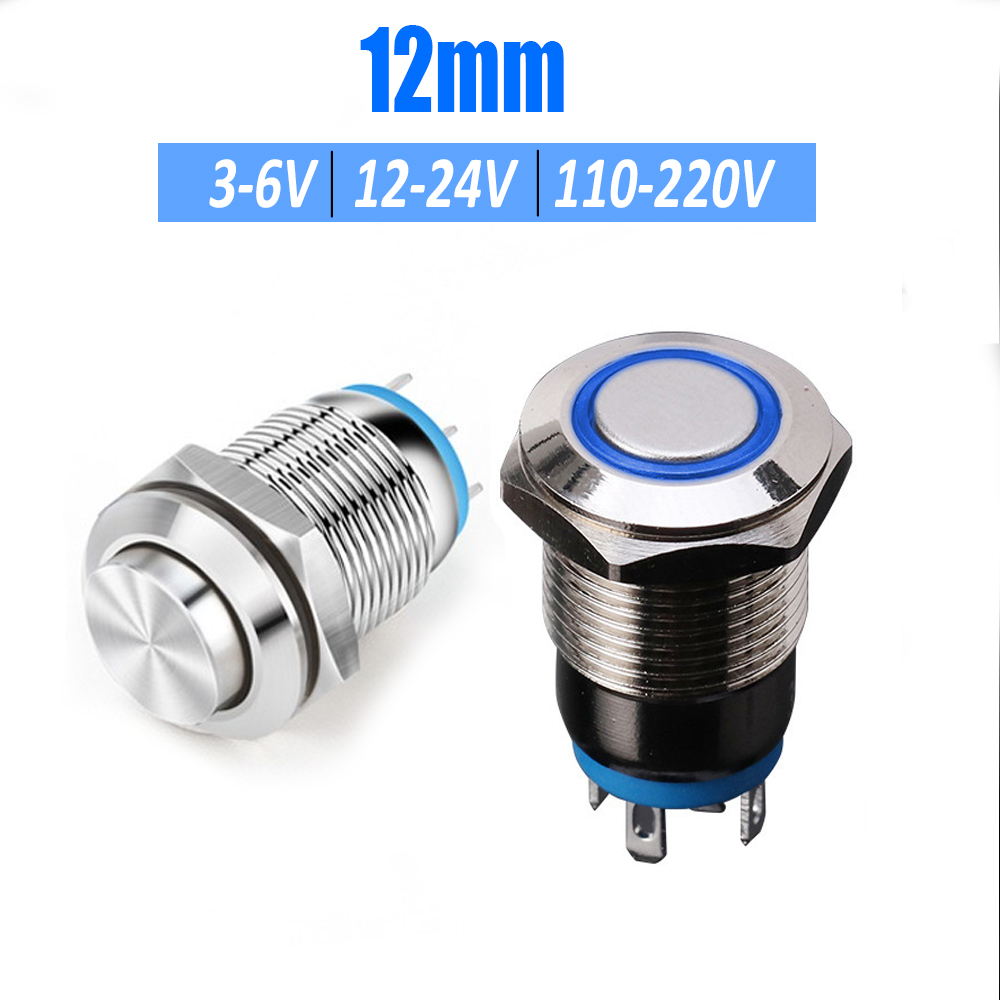 Nút nguồn nhấn nhả, Nhấn đề xe máy 12mm, Vỏ Inox chống thấm nước