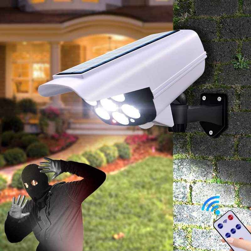Đèn Năng Lượng Mặt Trời Giả Camera 7 Bóng Tự Động BẬT TẮT Chống Trộm, Có Điều Khiển, Mẫu Mới 2022,Đèn Năng Lượng Mặt Trời Giả Camera Chống Trộm, Chống Nước Có Điều Khiển, Cảm Biến Thông Minh BH  12 THÁNG