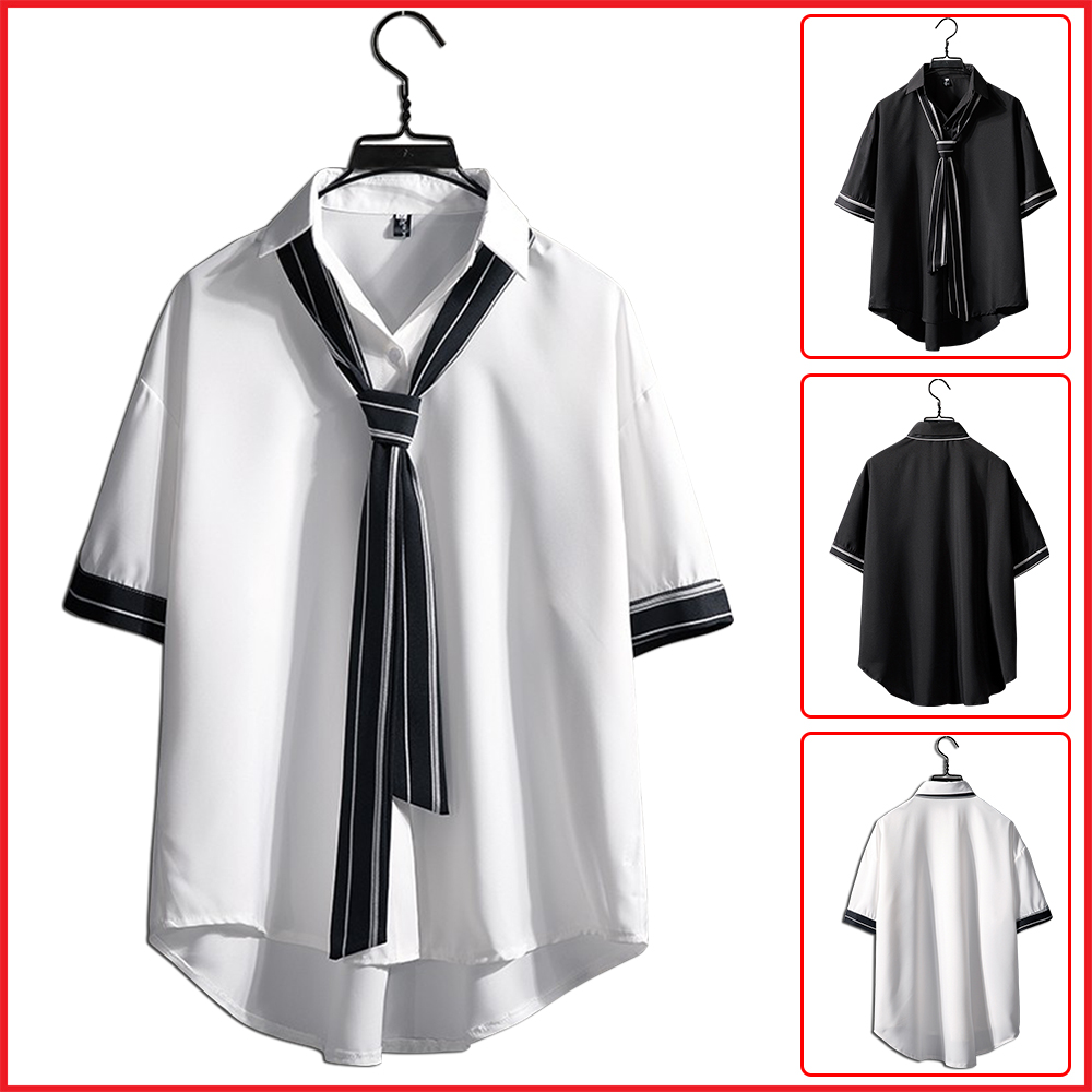 ( Tặng Kèm Cà Vạt ) Áo Sơ Mi Nam Ngắn Tay Trơn Một Màu Thanh Lịch Kiểu Hàn Quốc Trẻ Trung Phong Cách SMARTLY GIRL SOMI 9000015