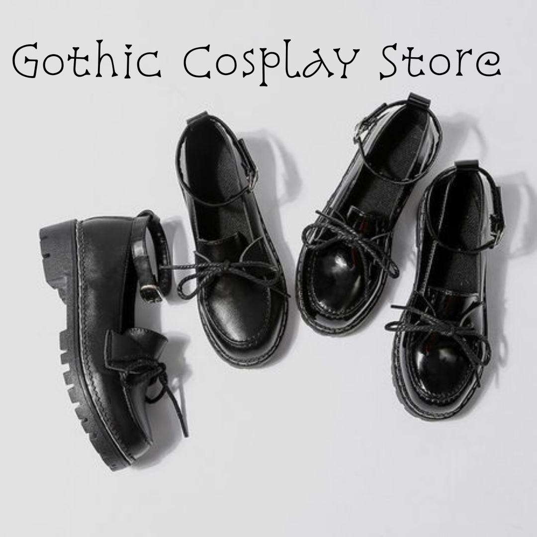 🍁 Giày búp bê lolita dây nơ Mary Jeans ( nhám và bóng ) Gothic Cosplay Store