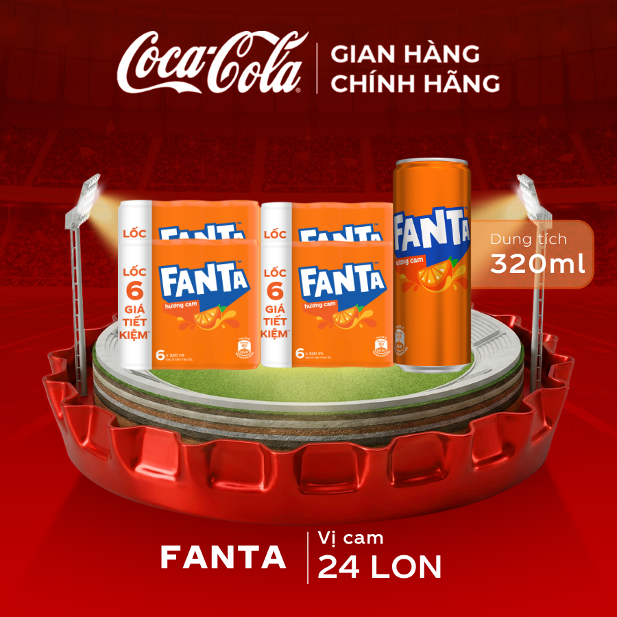 [SIÊU SALE ] Thùng 24 Lon Nước Ngọt Có Gas Fanta Vị Cam 320ml/Lon Sale 5.5 Coca-Cola Chính Hãng_LD
