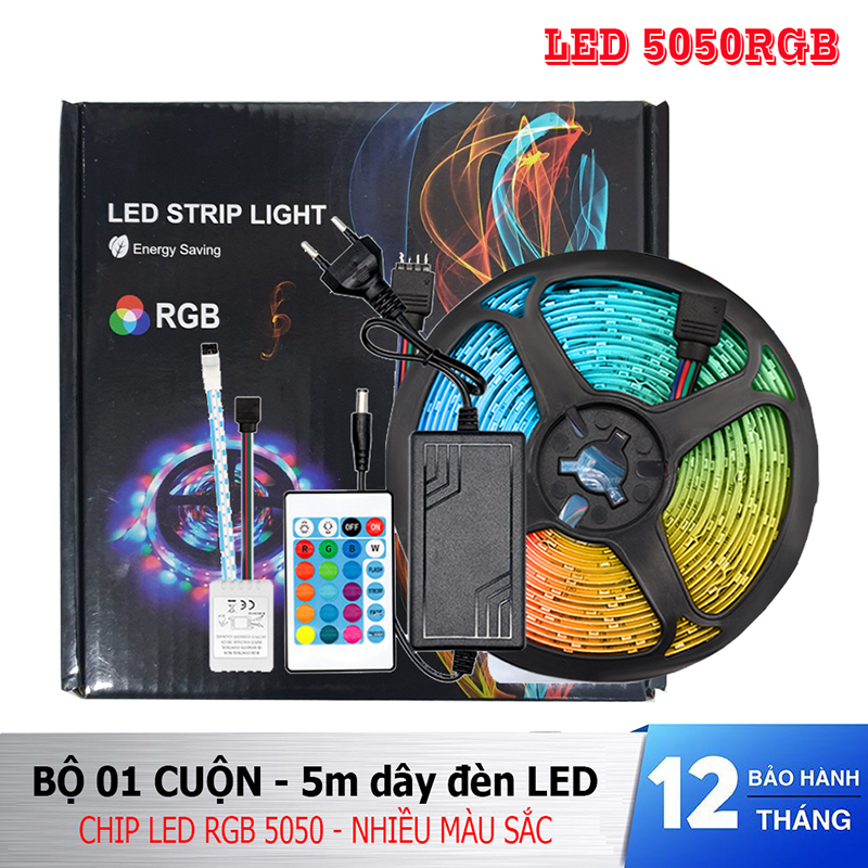 Dây Đèn Led Trang Trí Nhiều Màu - BỘ DÂY ĐÈN LED NHIỀU MÀU 5M 5050 CÓ KEO DÁN KÈM ADAPTER VÀ REMOTE - Dây led trang trí máy tính, phòng ngủ, lễ hội Full chức năng với nhiều chế độ sáng khác nhau với chế độ sáng RCB