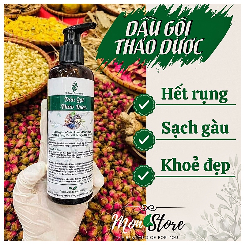 DẦU GỘI THẢO DƯỢC ngăn rụng tóc, sạch gàu ngứa, kích thích mọc tóc, kiềm dầu chống bết - VV Natural Cosmetic