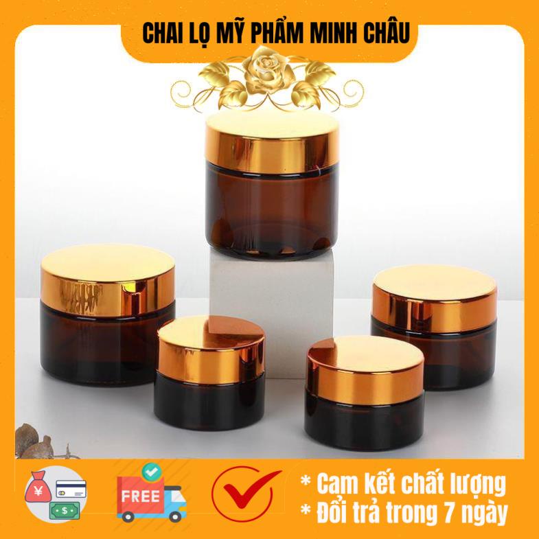 Hủ chiết kem thủy tinh nâu 5g/10g nắp vàng/đen - hủ lọ chiết mỹ phẩm