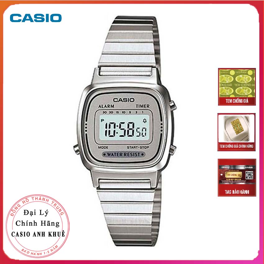 Đồng hồ điện tử nữ casio la670wa-7df dây kim loại