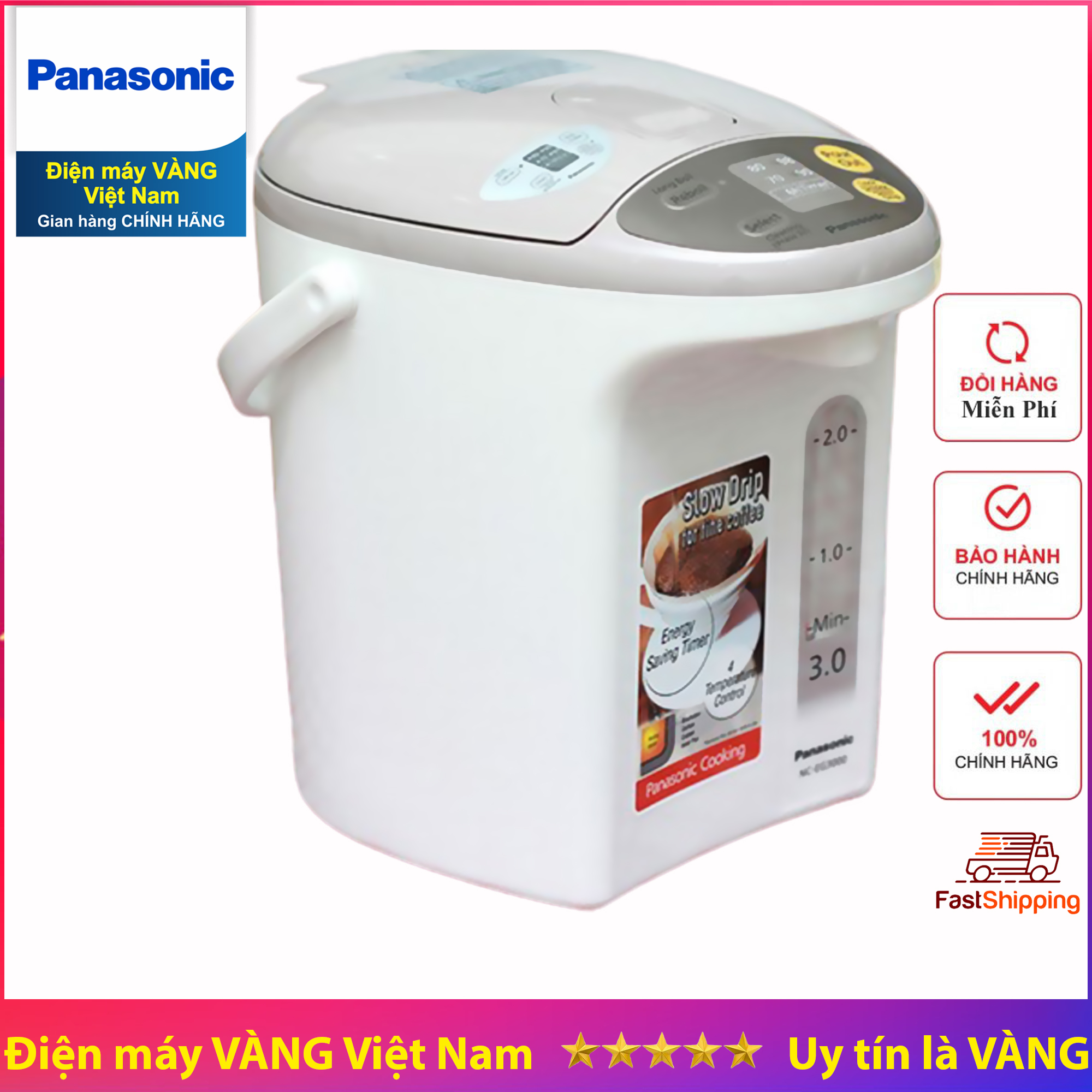 Bình thủy điện Panasonic NC-EG3000CSY 3 lít (Trắng) - Hàng chính hãng (Bảo hành 1 năm tại các Trung tâm bảo hành Panasonic trên toàn quốc)