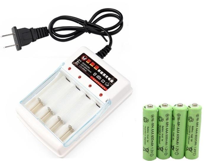 Sạc pin cho pin AA và AAA tặng kèm 4 pin đũa sạc AAA NiMH 600mAh