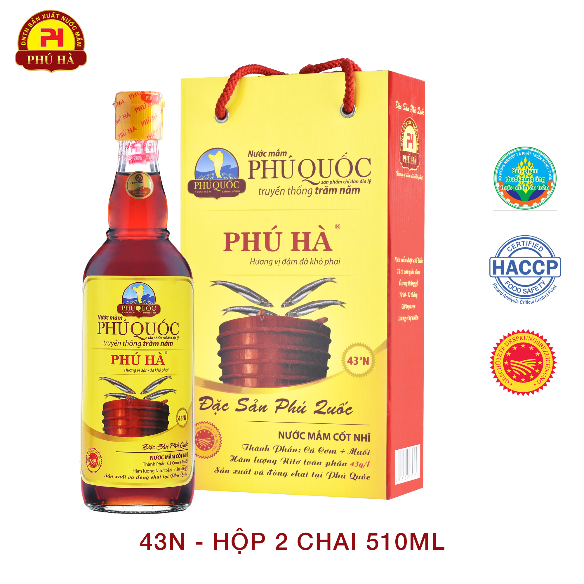 Nước mắm truyền thống phú quốc phú hà hộp 2 chai 510ml 43n