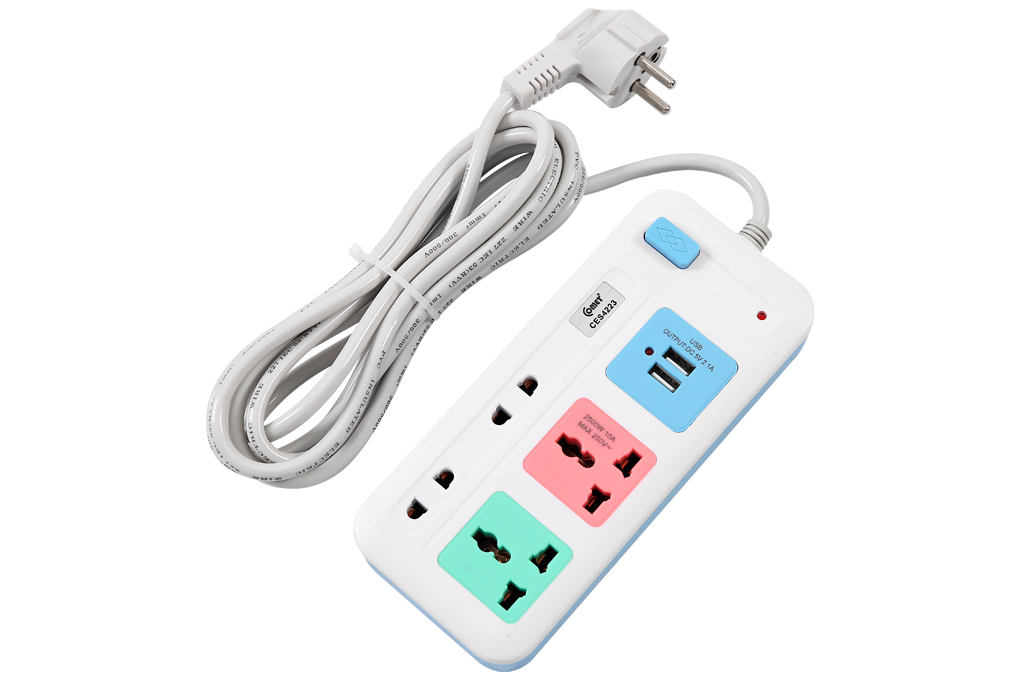 [HCM] Ổ Cắm Nối Dài Cổng USB Comet CES4223 2500W dây dài 3m, 4 lỗ cắm, 2 cổng sạc USB, 1 công tắc