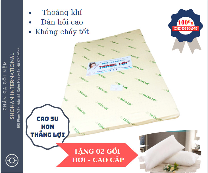 [HCM]Nệm Cao Su Non Thắng Lợi Size 1m6  x  2m  x  20cm. TẲNG KÈM 2 GỐI HƠI CAO CẤP