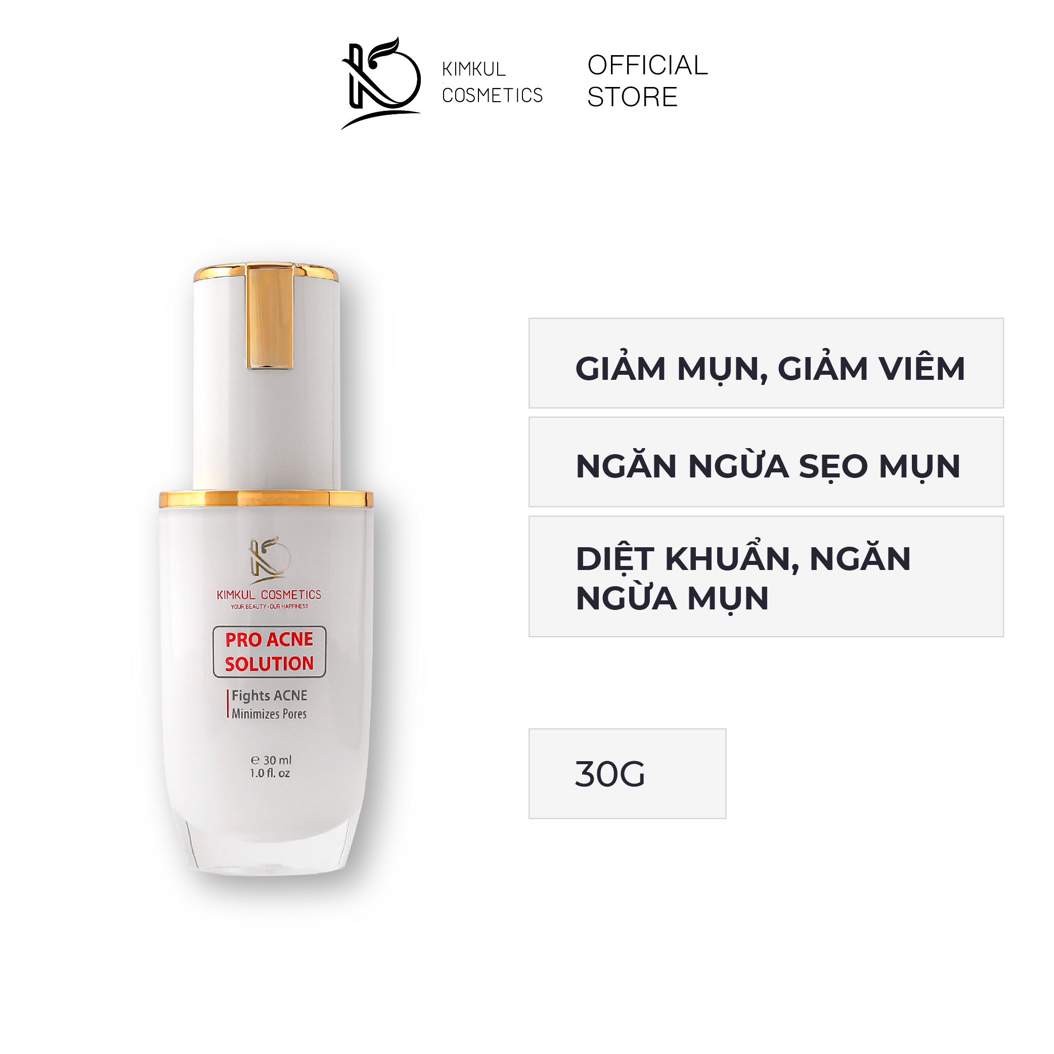 Serum giảm mụn thâm sẹo rỗ KimKul Pro Acne Solution 30ML - Hết mụn, thu nhỏ lỗ chân lông, giảm sưng viêm