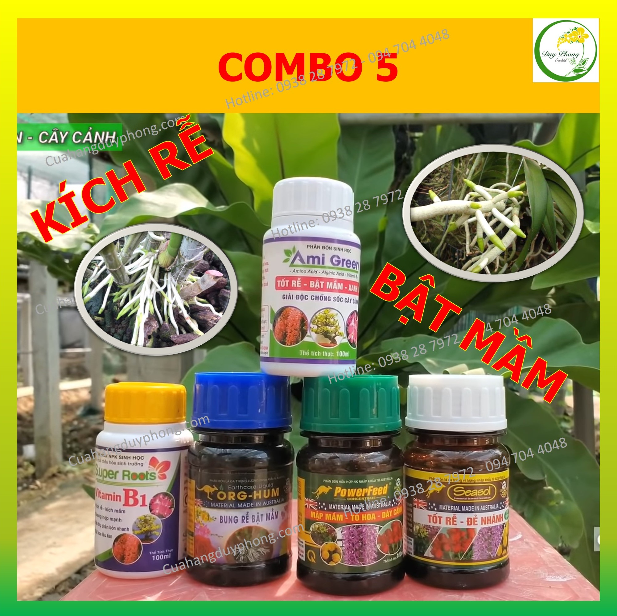 [Có video hướng dẫn] Bộ 5 lọ kích rễ, mập thân, dưỡng lan