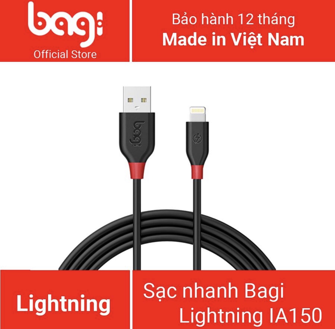 [HCM]Cáp sạc nhanh Tích hợp IC bảo vệ ngăn chặn dòng điện xấu Cho IPhoneIPad dài 1.5m - Bagi IA150