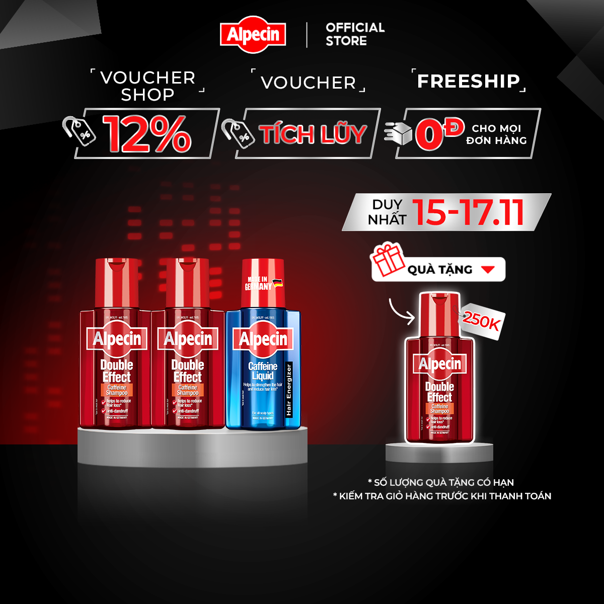 Combo 2 dầu gội sạch gàu và tinh chất ngăn rụng tóc Caffeine Alpecin Double Effect 200ml, giảm gàu, giảm rụng tóc