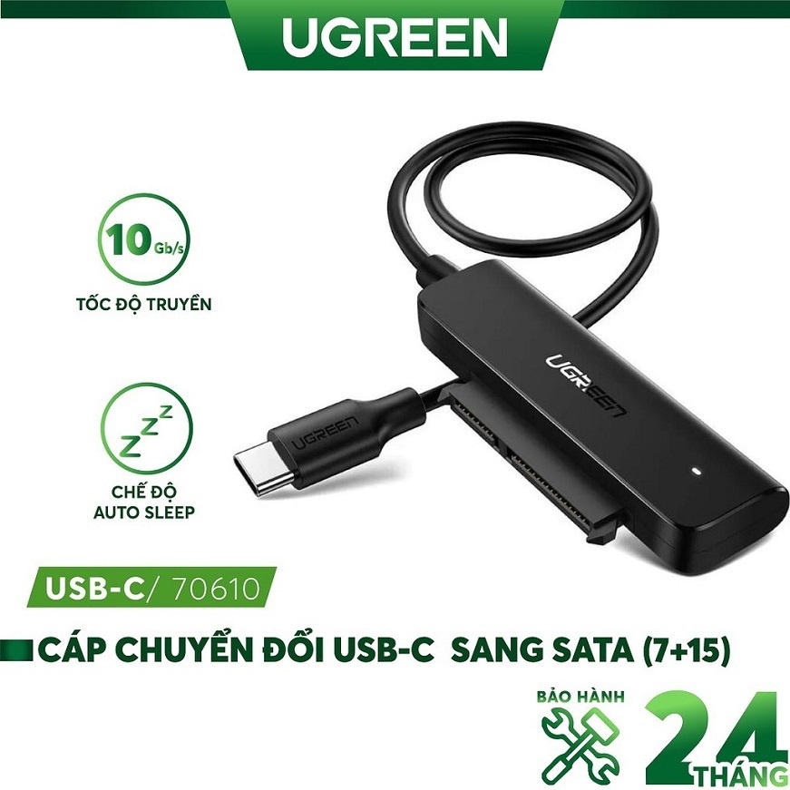 Cáp chuyển đổi hai loại usb 3.0 và usb type c sang sata cho ổ cứng ngoài ssd, hdd 2.5 inch, dài 50cm ugreen cm321