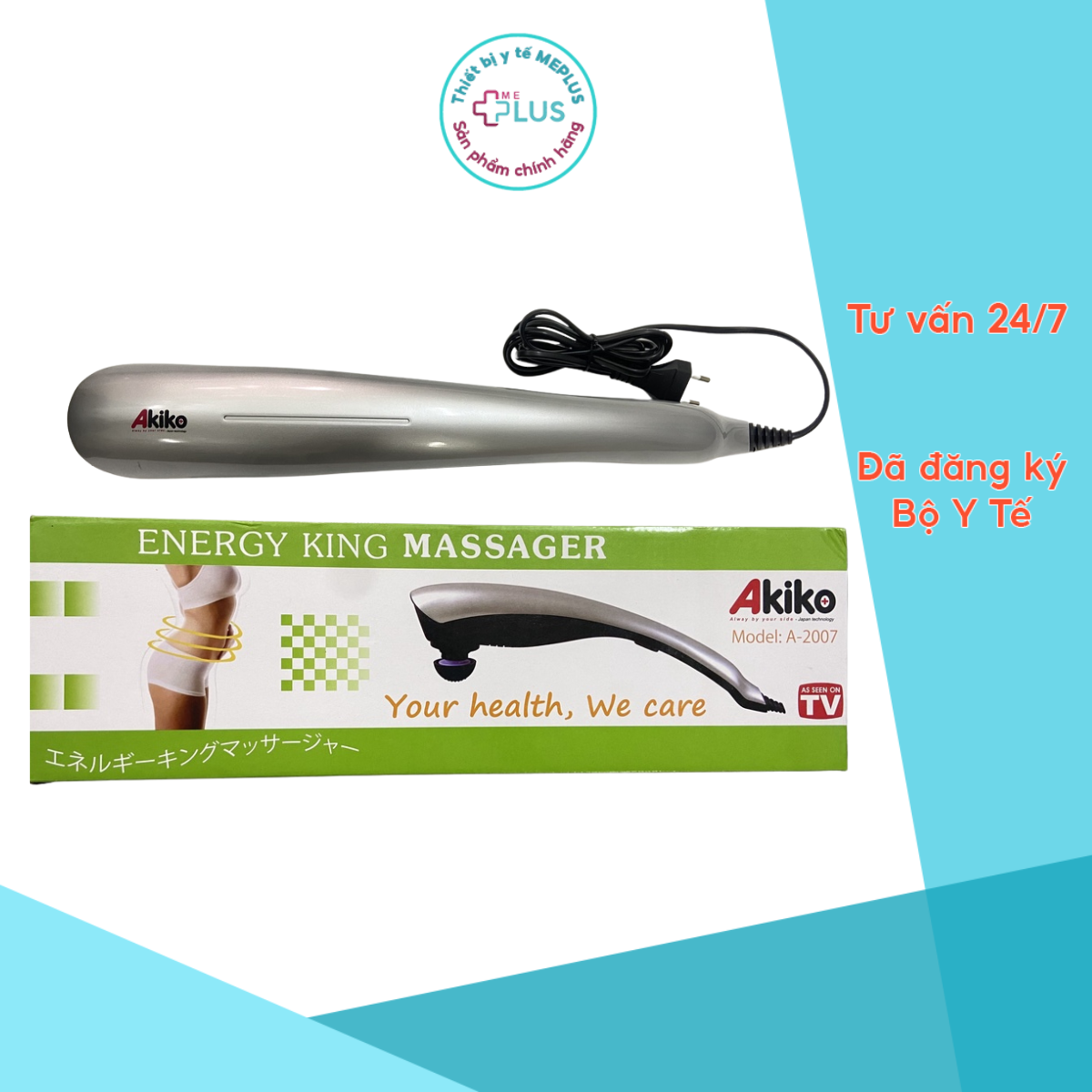 Máy massage cầm tay A2007 AKIKO 2 chế độ, 3 đầu, tiện lợi
