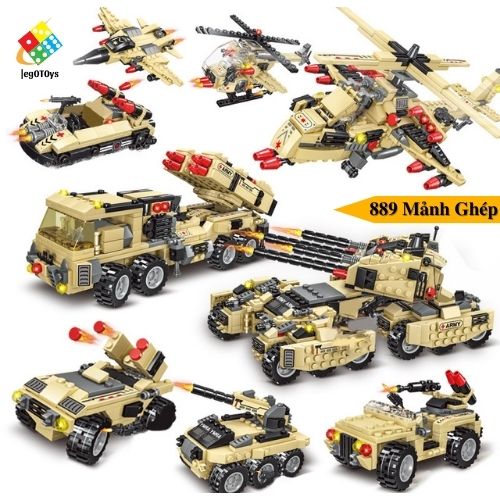 Lego xe tăng sa mạc 889 mảnh ghép - bộ đồ chơi lắp ráp xe tăng bọc thép, xe pháo tên lửa, quân đội swat sa mạc cát