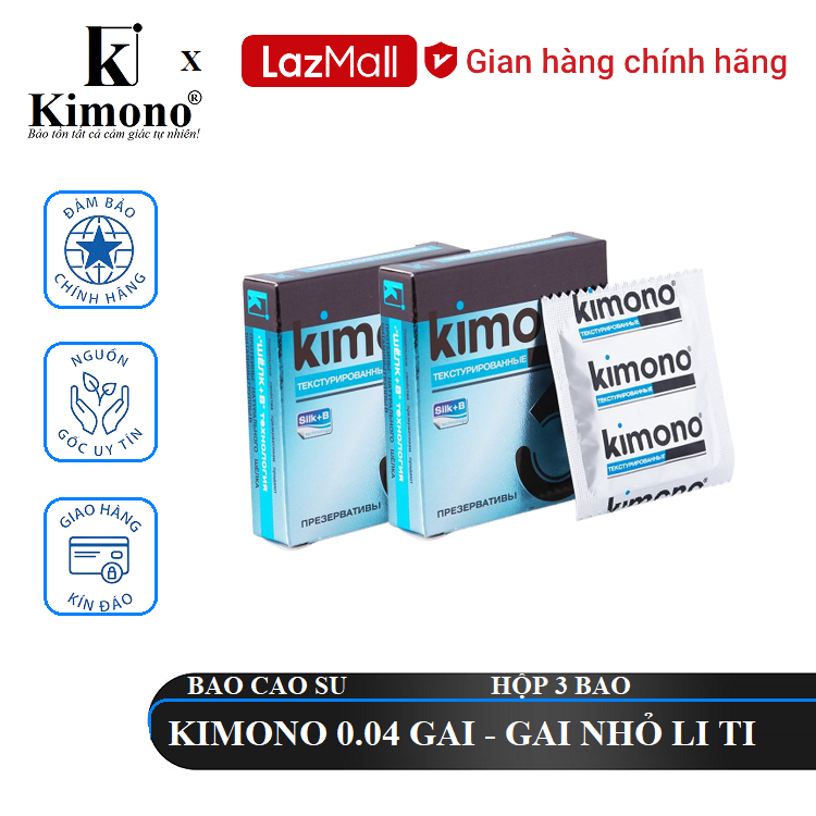 Bộ 2 hộp bao cao su kimono 0.04 gai 3 bao - gai nhỏ liti tăng khoái cảm.
