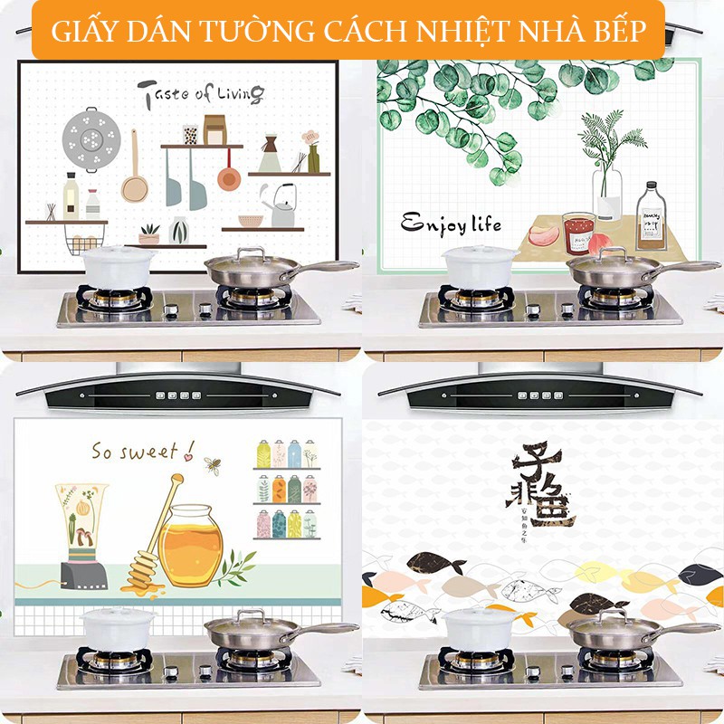 Miếng giấy dán tường nhà bếp cách nhiệt chống dầu mỡ, chịu nhiệt decal dán bếp họa tiết 3d
