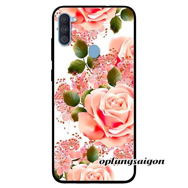 Ốp Cường Lực Dẻo Đen Dành Cho Samsung A11 Mẫu Hoa Hồng Nhạt Trắng