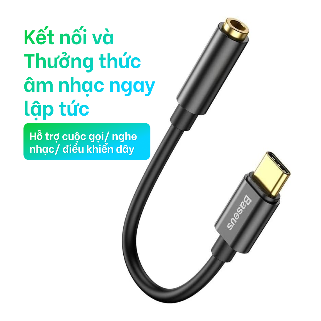 Cáp & bộ chuyển đổi baseus | đầu chuyển type c usb giắc cắm type c sang audio aux 3.5mm - đầu chuyển đổi 3 5mm baseus audio cable cho điện thoại samsung xiaomi, máy tính bảng