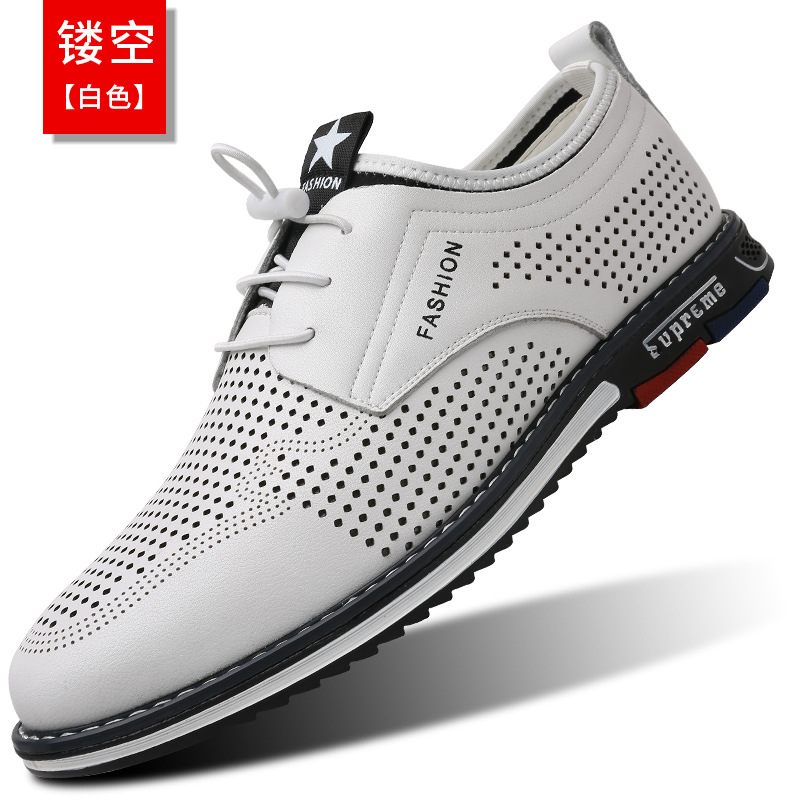 Giày Nam Tóc Một Chiếc Giày Rỗng Mùa Hè Giày Da Thường Ngày Độn Cao Bên Trong Cỡ Lớn Giày Nam Thời Trang Thường Ngày Thể Thao Phong Cách Hàn Quốc