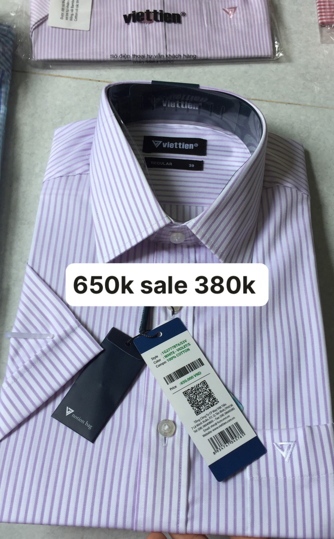 Việt tiến áo sơ mi ngắn tay giá mác 650k sale 380k