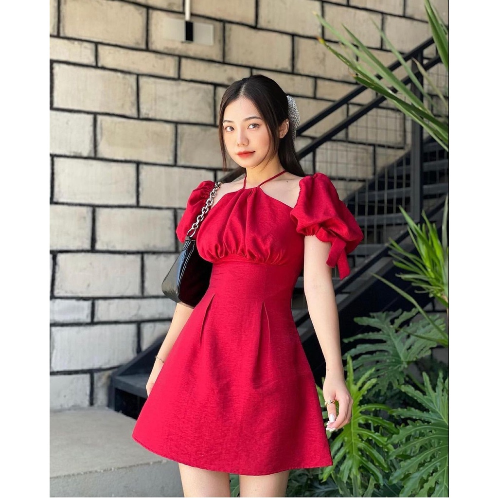 Đầm Shebyshj cổ yếm tay phồng màu đỏ - Lily Dress | Lazada.vn