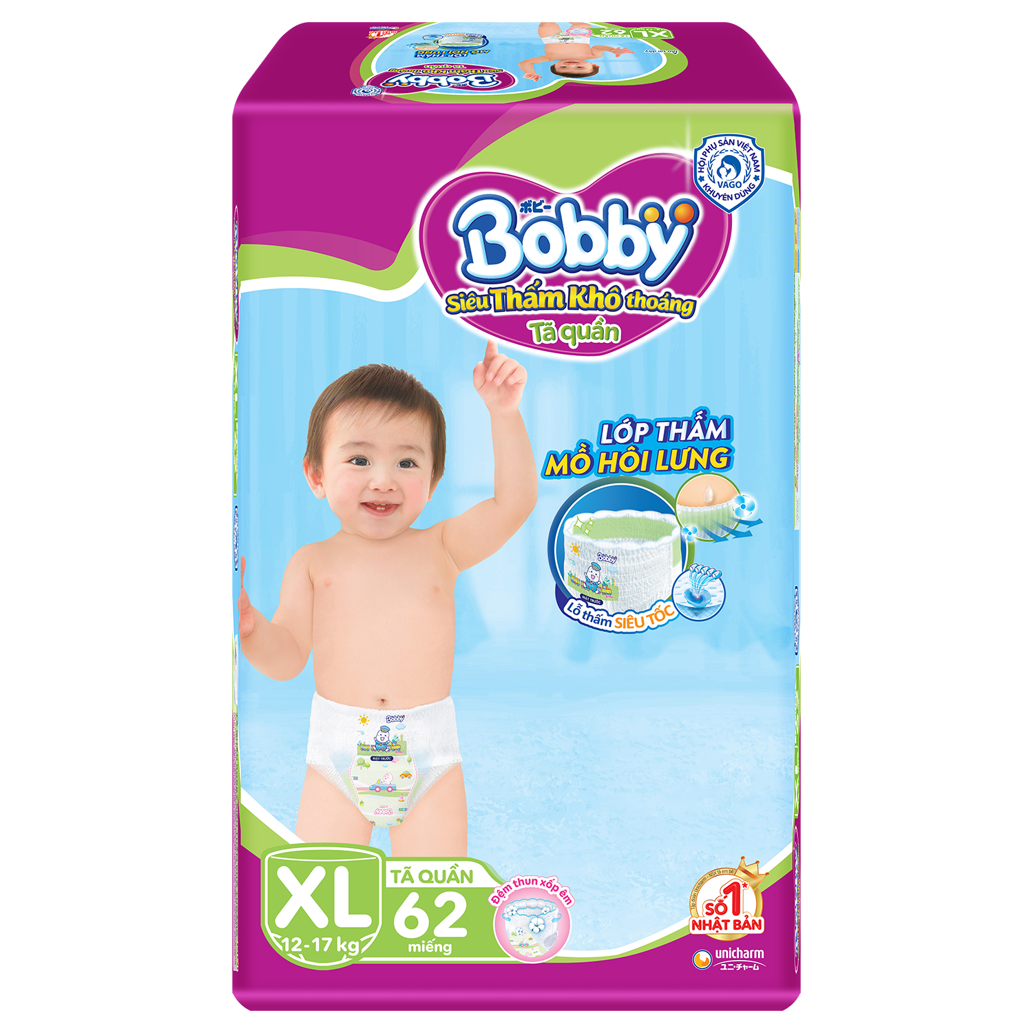 Tã quần Bobby siêu lớn XL 62 miếng (12-17 kg) (hương trà xanh)