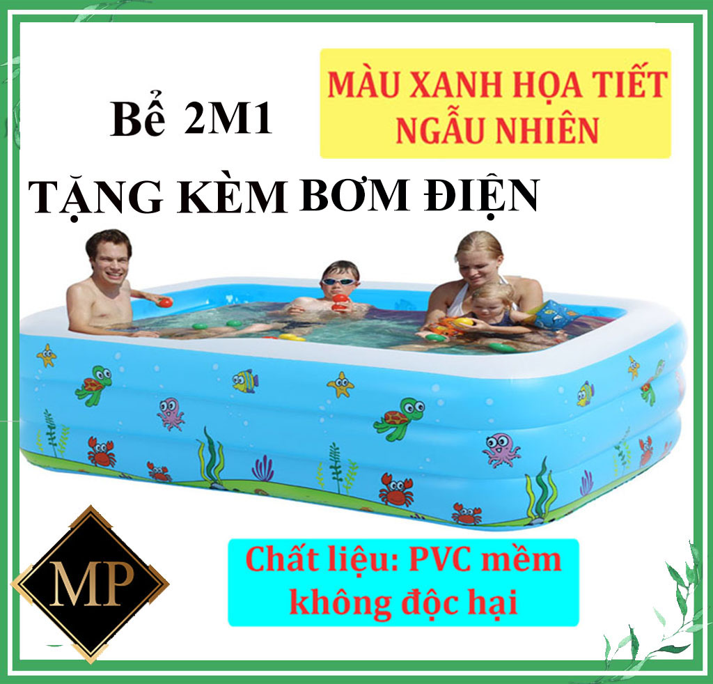 [Tặng Bơm Điện + Miếng vá - BỂ 2M1 LOẠI1 SIÊU DÀY] Bể bơi kích thước lớn 210cmx150x60cm tặng kèm keo miếng vá bể hình chữ nhật, phao bơi đại dương cho cả gia đình, bể cho bé và người lớn vui chơi, bể tắm tập bơi trẻ.