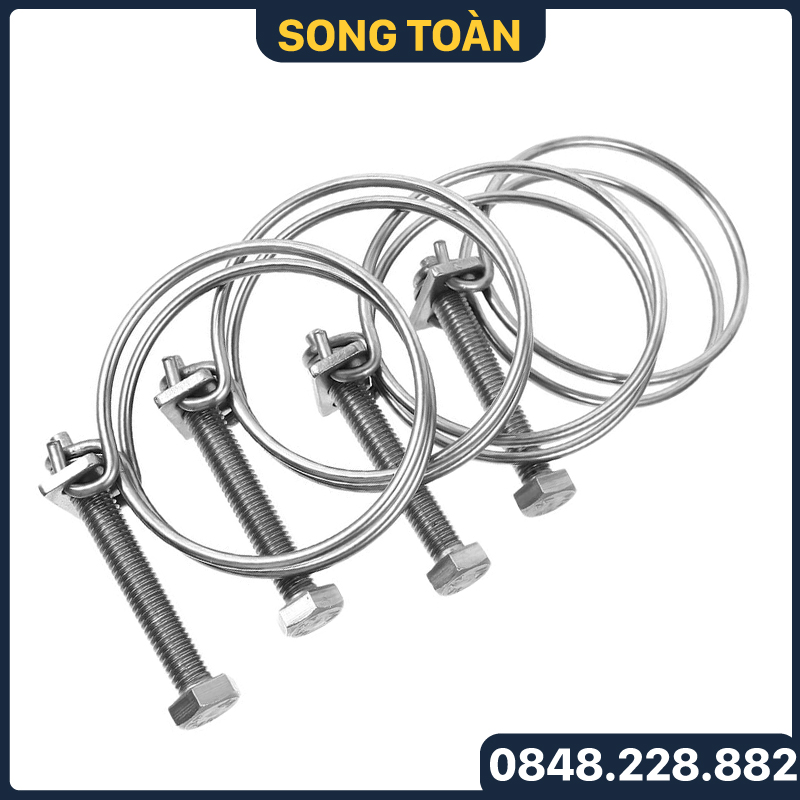 Cổ Dê Hai Dây Sắt Mạ, Quai Nhê Đai Siết Ống Mềm 2 Dây - Sắt Mạ Xi