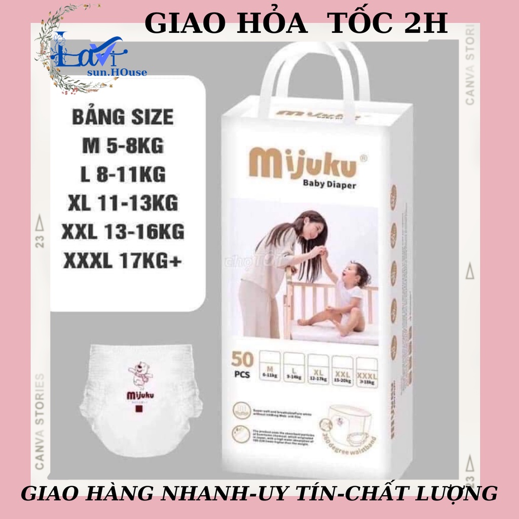 Tã/bỉm quần mijuku xuất nhật 1 bịch 50 miếng size m/l/xl/xxl/xxxl