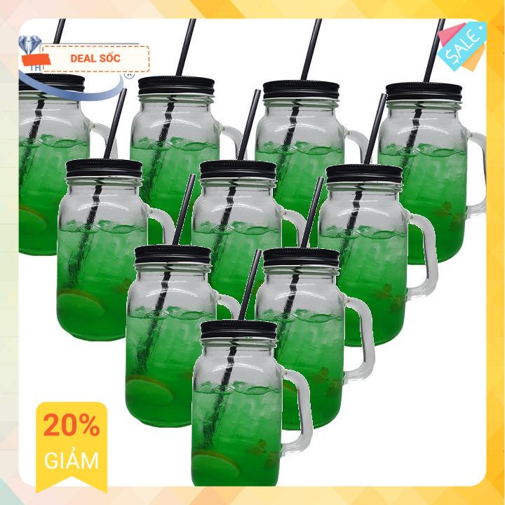 [HCM]Bộ 10 Ly Cốc Thủy Tinh Uống Trà Sữa Cẩm Đạt 630ML- Nắp Ngẫu Nhiên