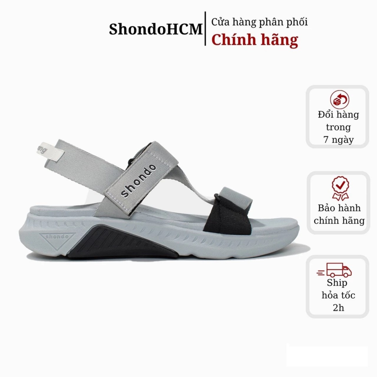 [HCM] Giày sandal Shondo nam nữ Sport F7 Racing  F7R1020 - Xám Phối Đen - Shondo chính hãng