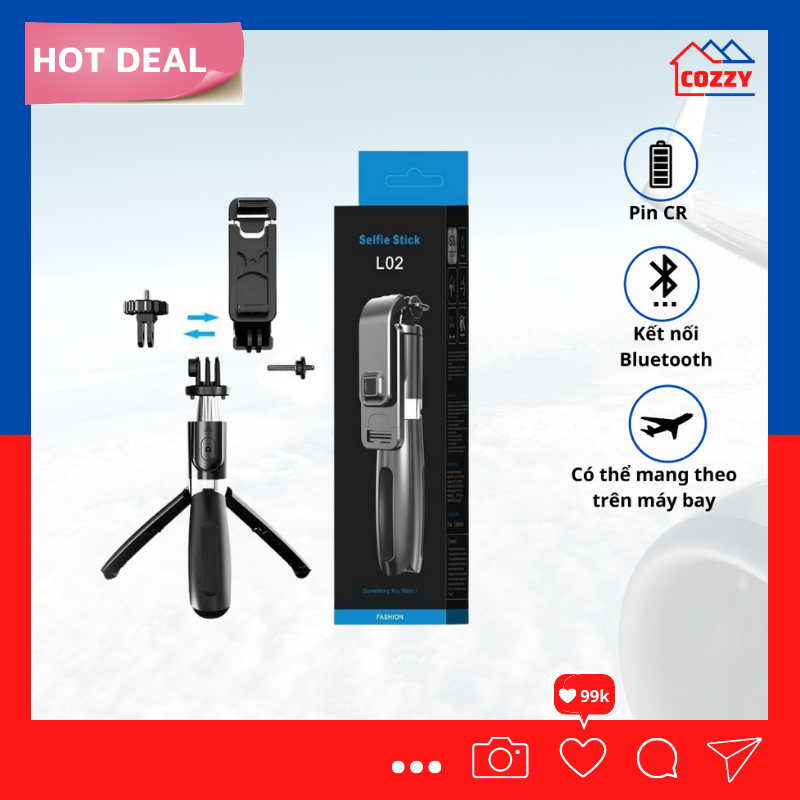 Gậy chụp ảnh tự sướng điều khiển bluetooth không dây - Gậy tự sướng Bluetooth 3 chân kiểu tripod quay video tiktok chụp ảnh cao cấp L02 - Cozzy House