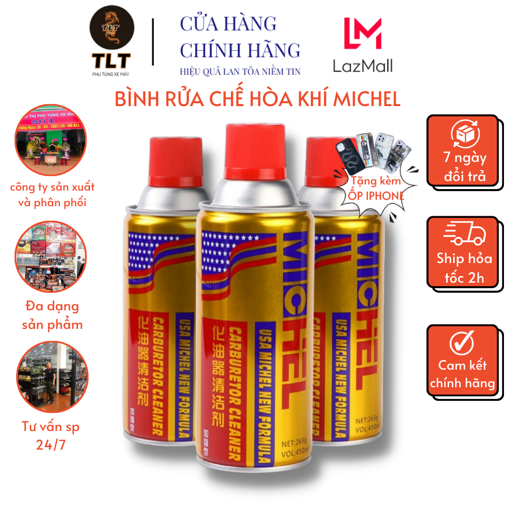 Bình xịt rửa Chế hòa khí, bình xăng con MICHEL có vòi dài bảo hành 12 tháng