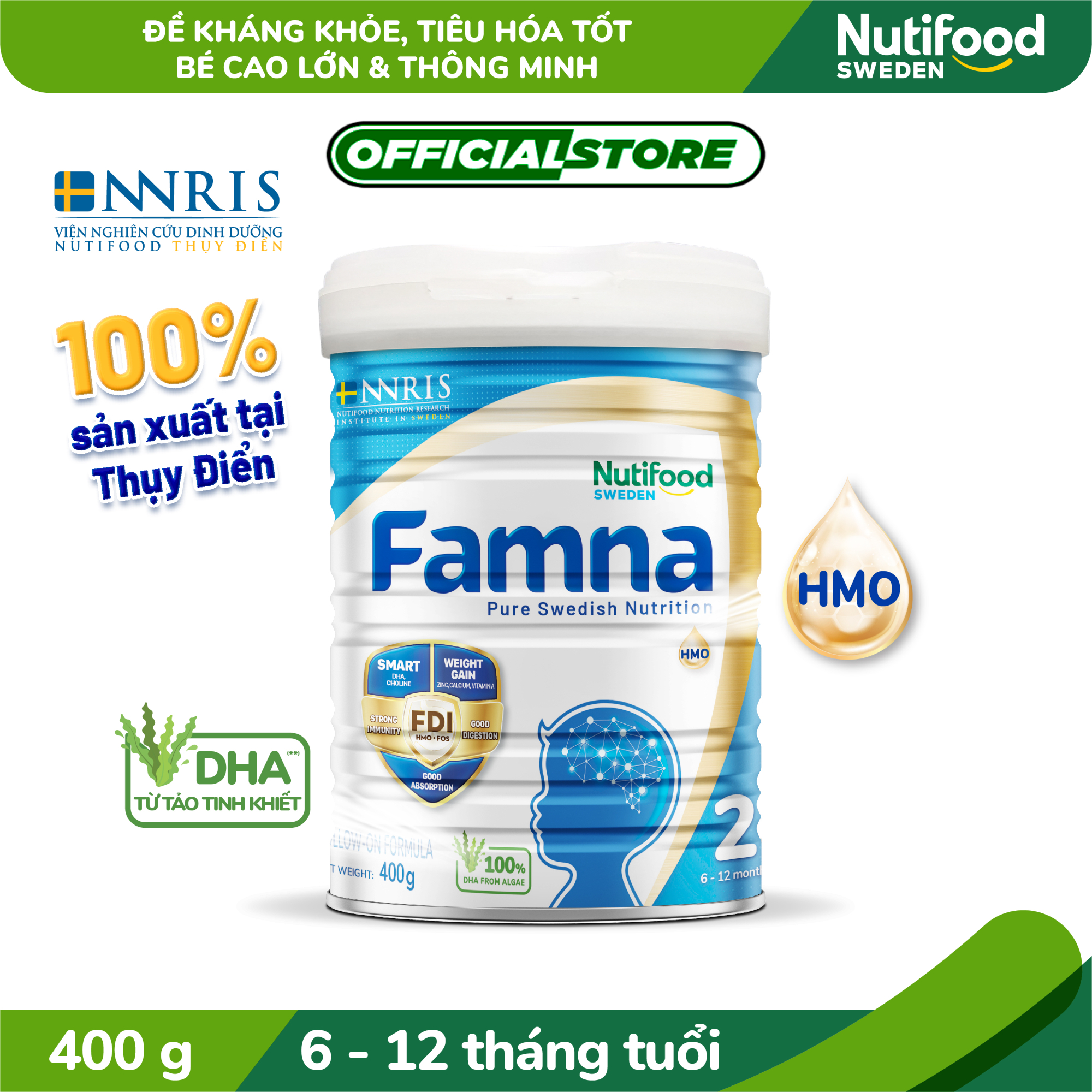 Sữa bột famna step 2 từ 6-12 tháng lon 400g- bé cao lớn, thông minh