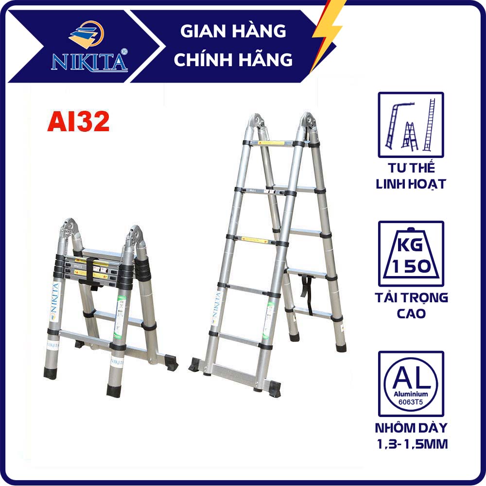 Thang nhôm rút đôi 3m2 nikita nkt-ai32 - hàng chính hãng