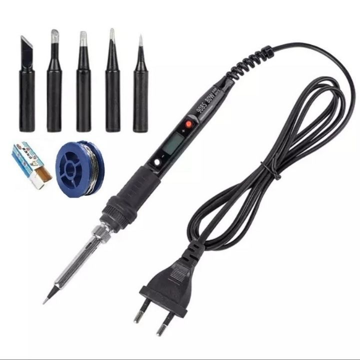 Mỏ hàn chì , hàn thiếc 908S 80w , có LCD chỉnh nhiệt , kèm 5 mũi hán đen , thiếc và nhựa thông
