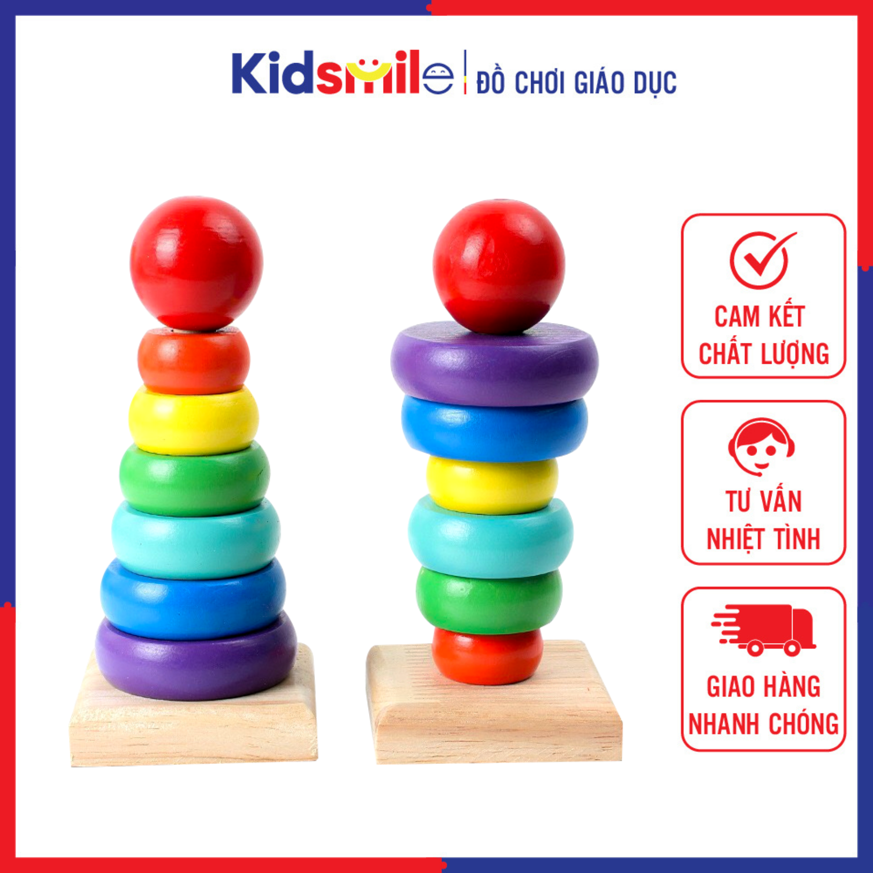 Đồ chơi trẻ em thông minh bộ xếp tháp cầu vồng size nhỏ bằng gỗ cao cấp nhiều màu sắc hấp dẫn cho bé từ 1 tuổi trở lên phát triển trí thông minh và tư duy logic