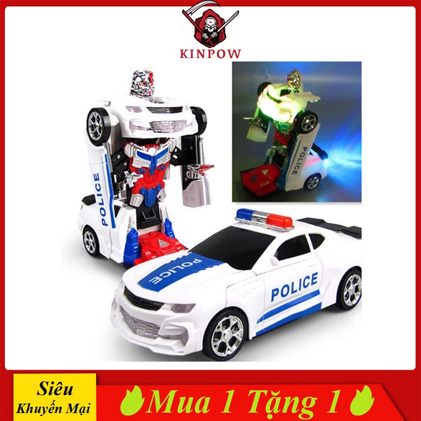 Đồ chơi xe biến hình robot kinpow chạy pin phát nhạc phát sáng vui nhộn