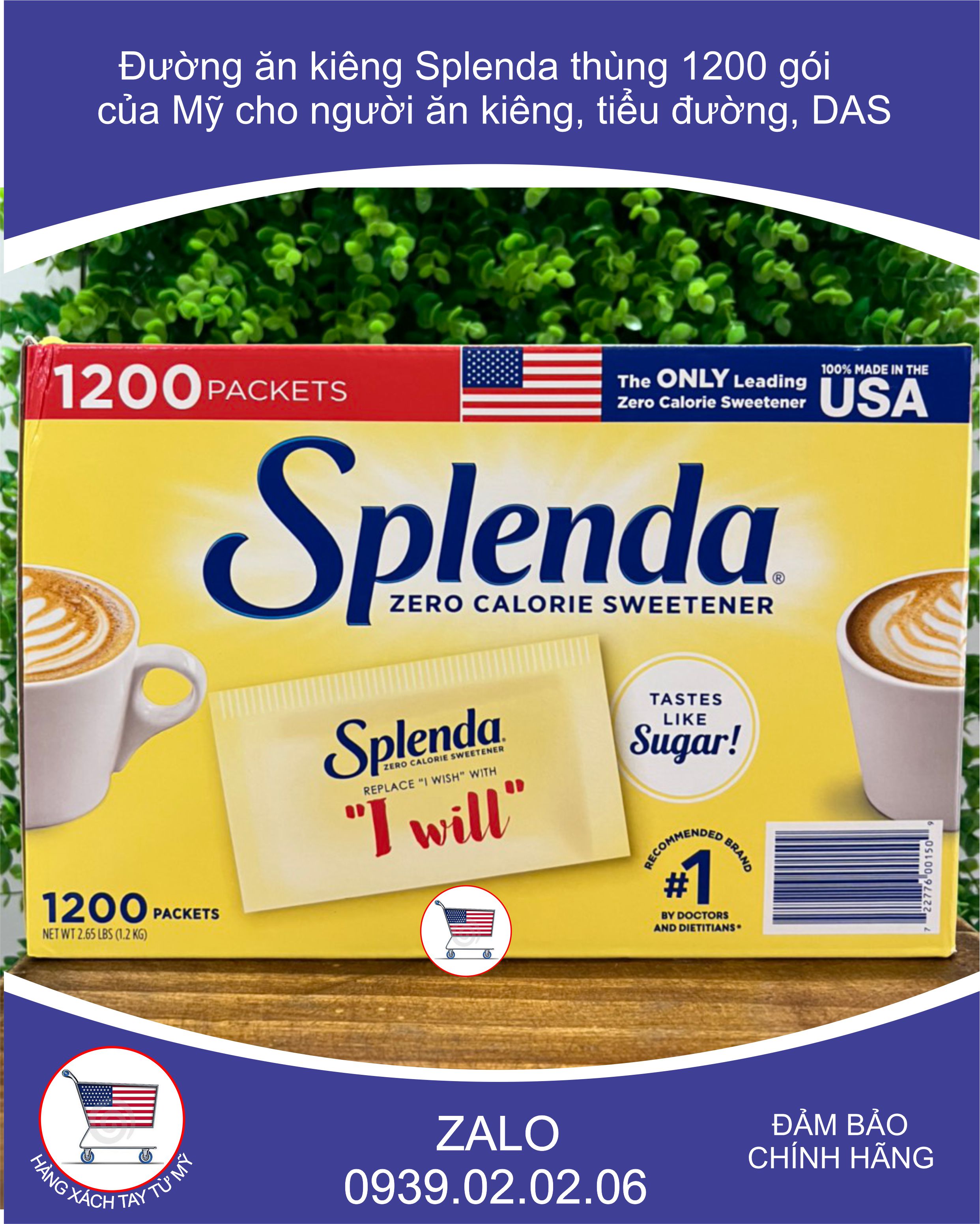 Đường ăn kiêng Splenda hộp 1200 gói của Mỹ