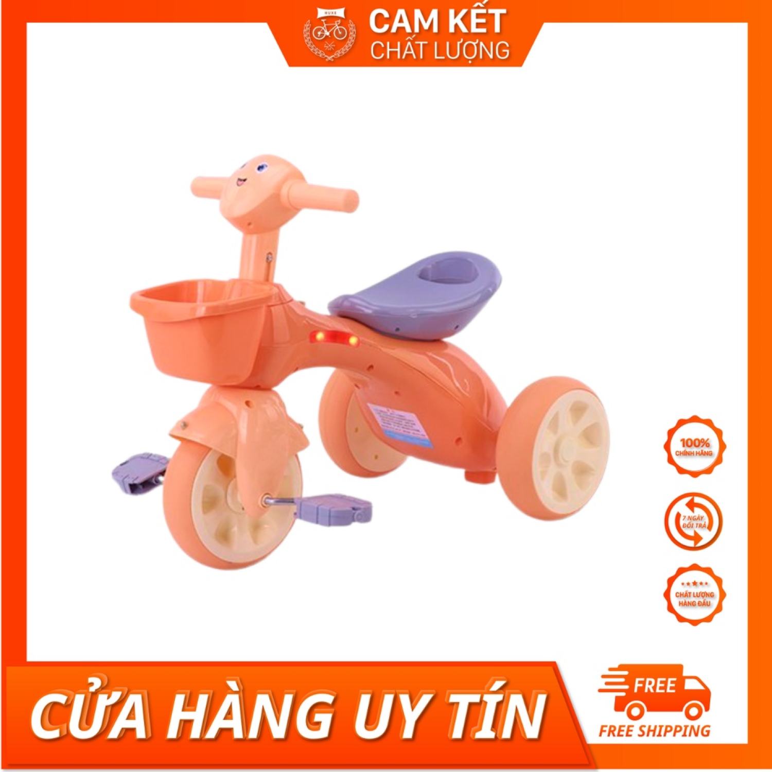 Xe đạp 3 bánh cho bé 219 - Xe chòi mẫu mã mới có đèn phát sáng nhạc.